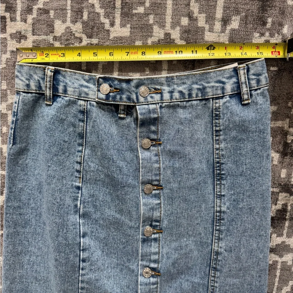 Women's Casual High Waisted Solid Button Up Blue Denim Jean Midi Skirt